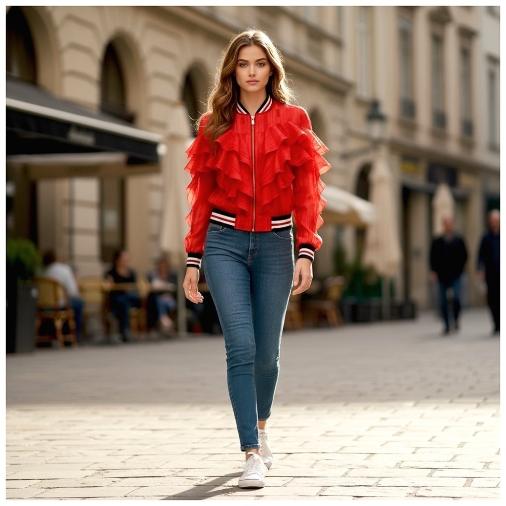 Casting Women’s Ruffled Jacket. Red, White, Blue, Silver. Size M-L - Picture 3 of 12